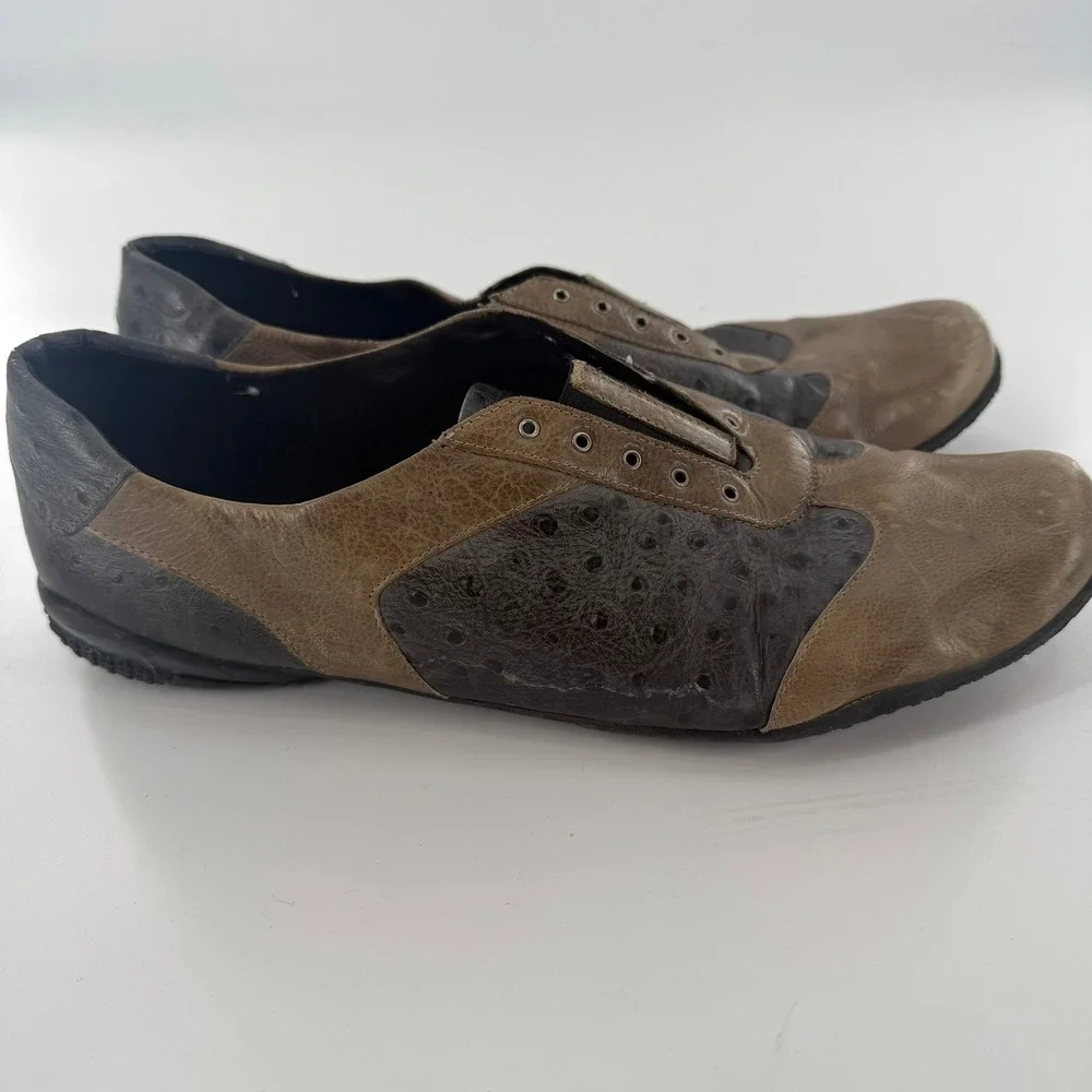 Unbranded Ostrich Embossed Leather Slip On Sneakers Women 11 Brown Good Laceless